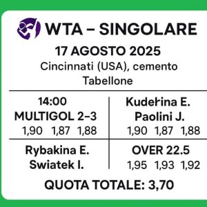 Schedina Vincente – WTA Cincinnati 17 Agosto 2025