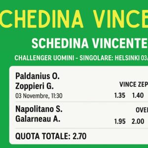 Schedina Vincente – Challenger Uomini – Singolare: Helsinki 03/11/2025